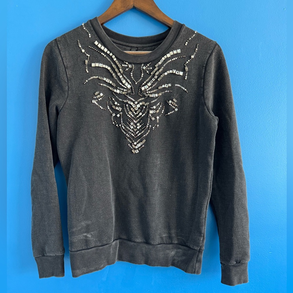 Joe’s Jeans Grey Distressed Sequin Studded Long Sweatshirt Size S